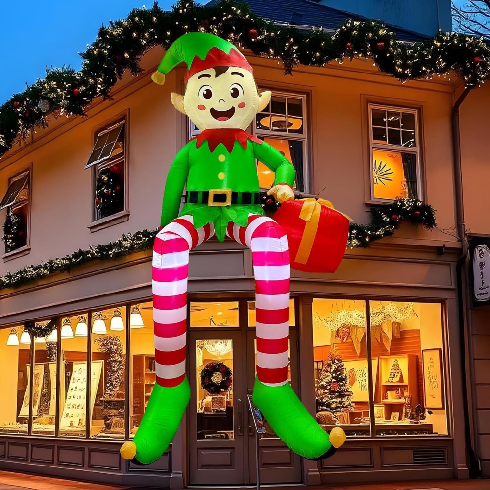 Christmas Lights Outdoor - 8FT Christmas Inflatables Sitting Elf Decoration