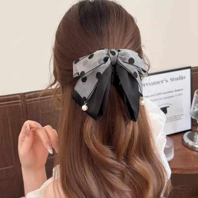 Elegant Gray Polka Dot Bow Hai - đánh giá và giá Ribbon Bow Gift